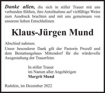 Traueranzeige von Klaus-Jürgen Mund  von Magdeburger Volksstimme