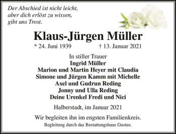 Traueranzeige von Klaus-Jürgen Müller  von Magdeburger Volksstimme