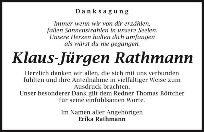 Traueranzeige für Klaus-Jürgen Rathmann  vom 24.12.2016 aus Magdeburger Volksstimme