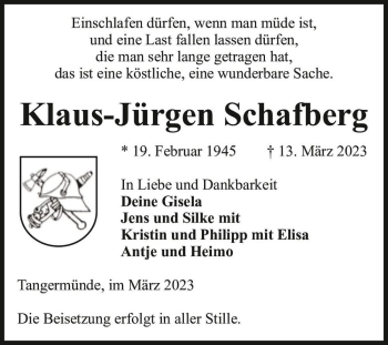 Traueranzeige von Klaus-Jürgen Schafberg  von Magdeburger Volksstimme