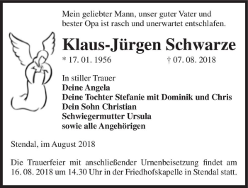 Traueranzeige von Klaus-Jürgen Schwarze  von Magdeburger Volksstimme