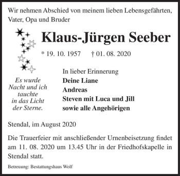 Traueranzeige von Klaus-Jürgen Seeber  von Magdeburger Volksstimme