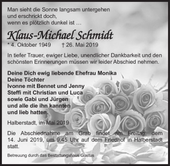 Traueranzeige von Klaus-Michael Schmidt  von Magdeburger Volksstimme