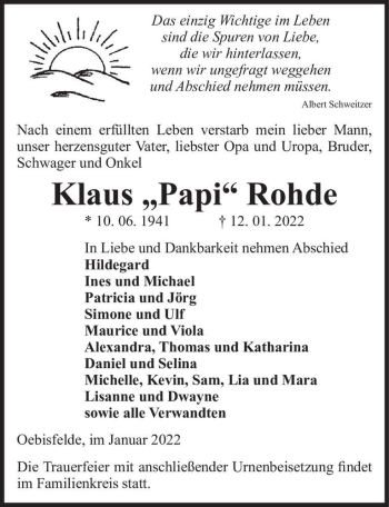 Traueranzeige von Klaus 