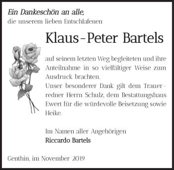 Traueranzeige von Klaus-Peter Bartels  von Magdeburger Volksstimme