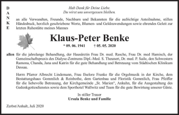 Traueranzeige von Klaus-Peter Benke  von Magdeburger Volksstimme