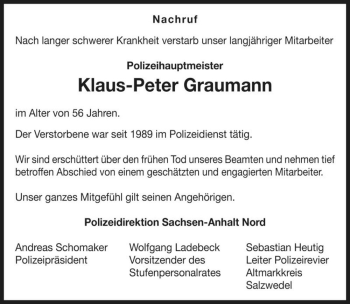 Traueranzeige von Klaus-Peter Graumann  von Magdeburger Volksstimme