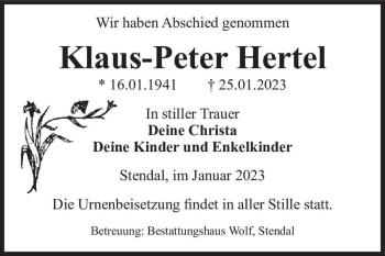 Traueranzeige von Klaus-Peter Hertel  von Magdeburger Volksstimme