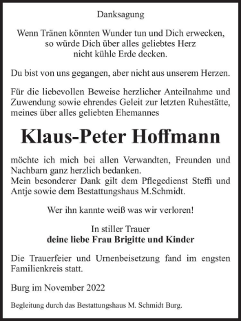 Traueranzeige von Klaus-Peter Hoffmann  von Magdeburger Volksstimme