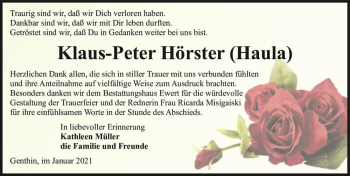 Traueranzeige von Klaus-Peter Hörster 