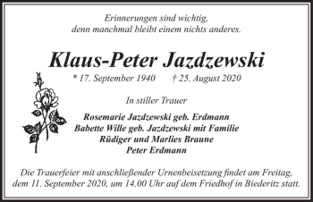 Traueranzeige von Klaus-Peter Jazdzewski  von Magdeburger Volksstimme