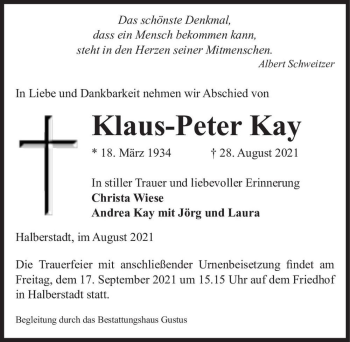 Traueranzeige von Klaus-Peter Kay  von Magdeburger Volksstimme