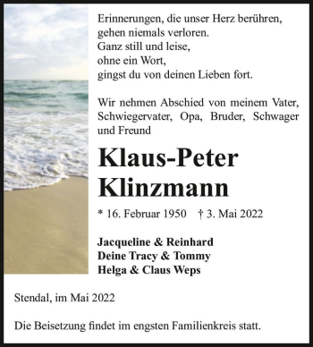 Traueranzeige von Klaus-Peter Klinzmann  von Magdeburger Volksstimme