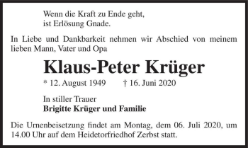 Traueranzeige von Klaus-Peter Krüger  von Magdeburger Volksstimme
