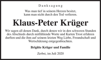 Traueranzeige von Klaus-Peter Krüger  von Magdeburger Volksstimme