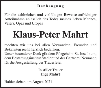 Traueranzeige von Klaus-Peter Mahrt  von Magdeburger Volksstimme