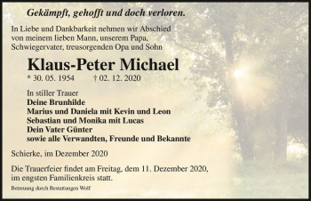 Traueranzeige von Klaus-Peter Michael  von Magdeburger Volksstimme