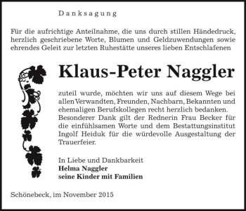 Traueranzeige von Klaus-Peter Naggler  von Magdeburger Volksstimme
