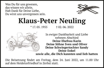 Traueranzeige von Klaus-Peter Neuling  von Magdeburger Volksstimme