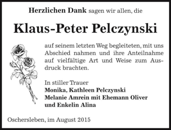 Traueranzeige von Klaus-Peter Pelczynski  von Magdeburger Volksstimme