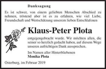 Traueranzeige von Klaus-Peter Plota  von Magdeburger Volksstimme