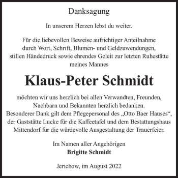Traueranzeige von Klaus-Peter Schmidt  von Magdeburger Volksstimme