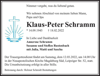 Traueranzeige von Klaus-Peter Schramm  von Magdeburger Volksstimme