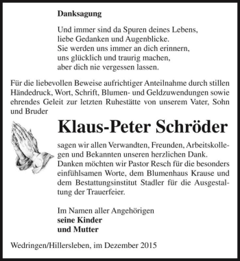 Traueranzeige von Klaus-Peter Schröder  von Magdeburger Volksstimme