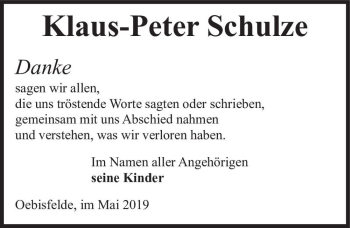 Traueranzeige von Klaus-Peter Schulze  von Magdeburger Volksstimme