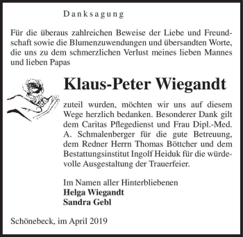 Traueranzeige von Klaus-Peter Wiegand  von Magdeburger Volksstimme