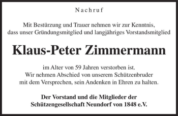 Traueranzeige von Klaus-Peter Zimmermann  von Magdeburger Volksstimme