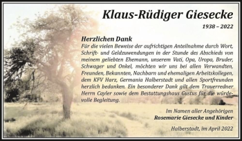 Traueranzeige von Klaus-Rüdiger Giesecke  von Magdeburger Volksstimme