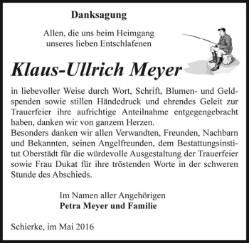 Traueranzeige von Klaus-Ullrich Meyer  von Magdeburger Volksstimme