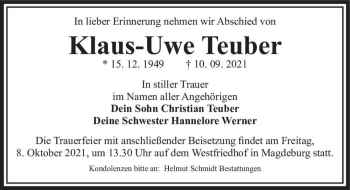 Traueranzeige von Klaus-Uwe Teuber  von Magdeburger Volksstimme