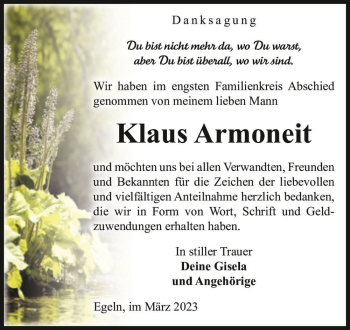 Traueranzeige von Klaus Armoneit  von Magdeburger Volksstimme