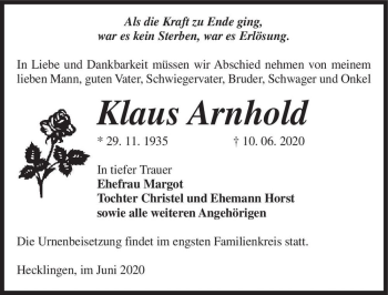 Traueranzeige von Klaus Arnhold  von Magdeburger Volksstimme