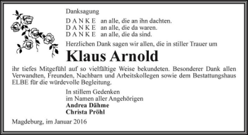 Traueranzeige von Klaus Arnold  von Magdeburger Volksstimme