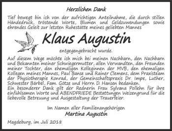Traueranzeige von Klaus Augustin  von Magdeburger Volksstimme