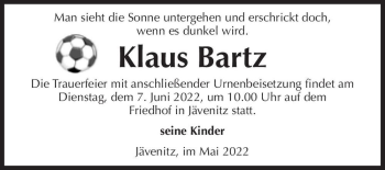 Traueranzeige von Klaus Bartz  von Magdeburger Volksstimme
