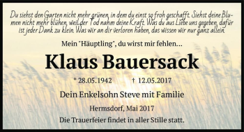 Traueranzeige von Klaus Bauersack  von Magdeburger Volksstimme