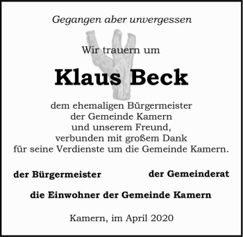 Traueranzeige von Klaus Beck  von Magdeburger Volksstimme