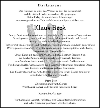 Traueranzeige von Klaus Beck  von Magdeburger Volksstimme