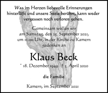 Traueranzeige von Klaus Beck  von Magdeburger Volksstimme
