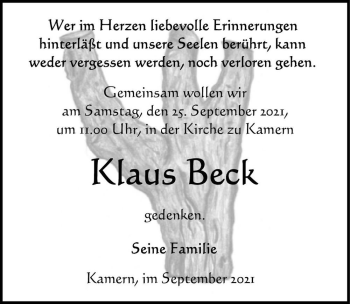 Traueranzeige von Klaus Beck  von Magdeburger Volksstimme