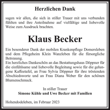 Traueranzeige von Klaus Becker  von Magdeburger Volksstimme
