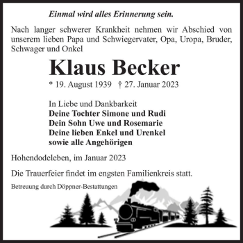 Traueranzeige von Klaus Becker  von Magdeburger Volksstimme