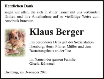 Traueranzeige von Klaus Berger  von Magdeburger Volksstimme