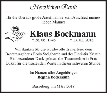 Traueranzeige von Klaus Bockmann  von Magdeburger Volksstimme
