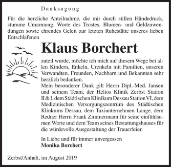 Traueranzeige von Klaus Borchert  von Magdeburger Volksstimme