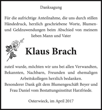 Traueranzeige von Klaus Brach  von Magdeburger Volksstimme